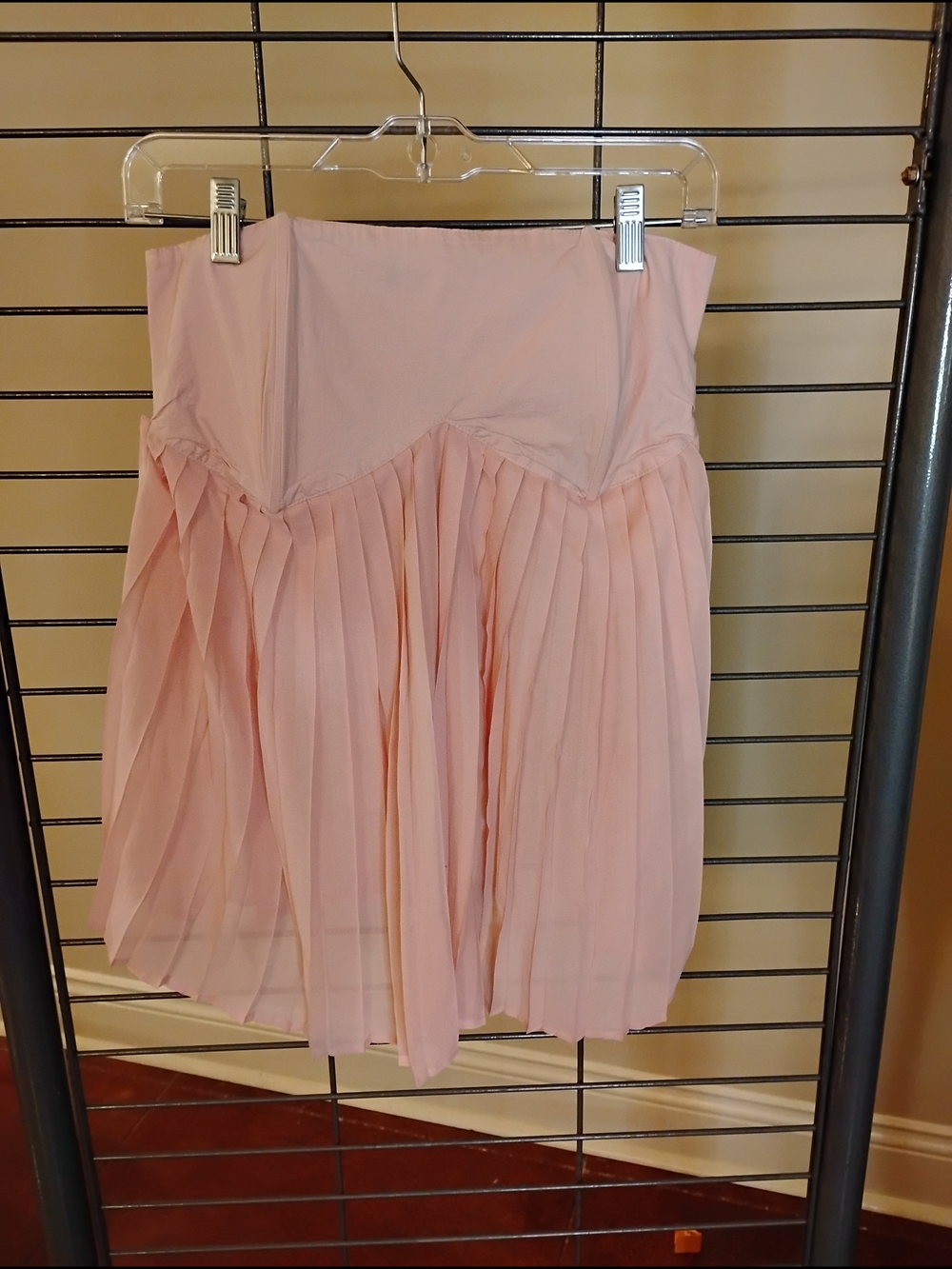 Say What Blush Pink Strapless Pleated Shirt Flowy Knife Pleat Blouse Womens Top